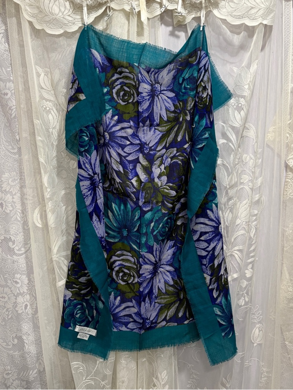 Whimsigoth floral vintage girly Japanese teal square scarf top - Picture 5 of 7